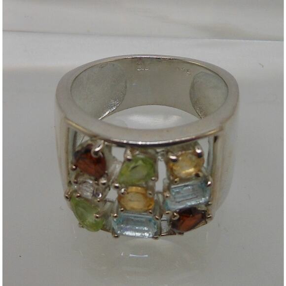 Vintage Gemstone Sterling Silver Ring Size 7 1990's Garnet Citrine Topaz Peridot - Picture 7 of 12
